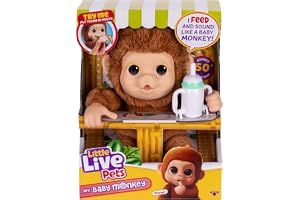Little Live Pets My Baby Monkey ´Mango´ with bottle - Cuddly and Soft interactive animal toy playset for children 4+ - More than 50 sounds and reactions