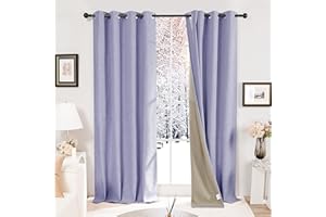 Deconovo Lot de 2 Rideaux Occultant Complètement en Lin Effet à Oeillets Lavande 132x214cm Isolant Thermique Anti Froid Rideau Salon