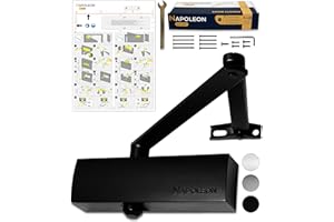 NAPOLEON N-1000 Chiudiporta Automatico Robusto - Norme EN1154/EN1634 - Commerciale e Residenziale - Porta da 20Kg a 60Kg Grandezza 3 - Dima di foratura - Montaggio Facile e Veloce (Nero)