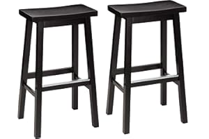 Amazon Basics Lot de 2 tabourets de comptoir de cuisine en bois massif noir, tabouret de bar et de salle à manger, montage facile, moderne, 74 cm de haut