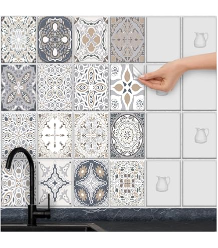 thumbnail interactive-video image 1 of 16x Mosaic Tile Stickers – 150mm X 200mm / 6x8 Inch, Moroccan Azulejo Pattern, Brown Multicolour, Waterproof 1 of 3