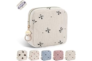 PLAYEXEN Neceser Compresas Bolso para Compresas Almacenamiento Algodon Tampons Bolsa Menstrual de Servilletas Sanitarias Bolsas Portátil para Mujers Regalo para Adolescentes Niñas(Beige-pajaritas)