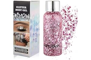 GL-Turelifes Mermaid Sequins Chunky Glitter Liquid Eyeshadow Glitter Body Gel Festival Glitter Cosmetic Face Hair Nails Makeup Long Lasting Sparkling 30g (03# Pink)