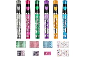 Crynvor 6 Colori Penna per Tatuaggi Temporanei con 6 Penne, Tatuaggi Glitter con 8 Stencil, Kit Tatuaggi Bambini, Pennarelli Glitterati, Kit Tatuaggi Bambini Glitter per Halloween, Natale, Festa