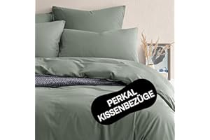 ‎SERALINO Seralino Perkal Kissenbezug Set 40x80 cm Grün (2er Set) 100% Bio Baumwolle Kissenbezüge weich angeraut |40x80 Kissenhülle mit Reißverschluss| Kopfkissen 40x80 Bezug Bio Bettwäsche