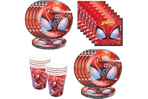 MARYPARTY Spiderman Geburtstagsdeko Set, 80 Stück Partygeschirr Geburtstag, Junge Geburtstag Geschirr Kit Pappteller, Becher, Servietten, Partyset Spiderman für 20 Kinder (Rot Spiderman Geschirr-set（20 Kinder）)