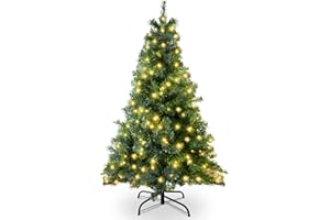 SA Products 4ft Pre-Lit Artificial Christmas Tree – 400 Alaskan Pine Tips - Christmas Tree with 200 Vibrant LED Lights, 8 Lighting Modes & Timer, Slim PVC Xmas Tree for Small Spaces & Holiday Decor