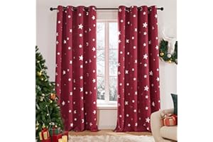 ‎DECONOVO Deconovo Fensterdeko Weihnachten Vorhänge Lichtundurchlässig Blickdichter Vorhang mit Ösen Lärmschutz Verdunkelungsvorhänge mit Muster Weihnachtsdeko, 245x140 cm(HöhexBreite), Rot, 2er Set