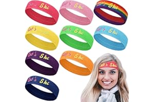 Civaner 9 Pcs 80s Ski Neon Headbands Skiing Party Favors Retro Neon Sweatbands Vintage Elastic Terry Cloth Hairband Colorful 80s Hair Accessories