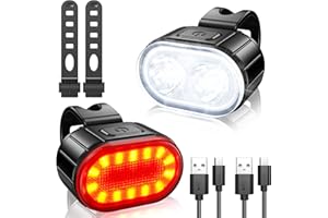 MOGZZI Lumiere Velo Ensemble, Eclairage Velo a LED Puissant Kit, Lampe Velo IPX5 Etanche Feux de Vélo Rechargeables par USB, Lumière Velo Route Avant et Arrière pour Hommes et Femmes Enfant 4/6 Modes