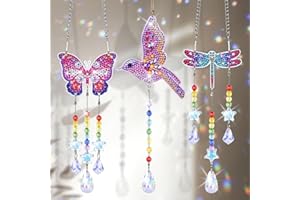 FORMIZON 3 Pezzi Campanelli a Vento per Bambini, DIY Diamond Painting Bambini, Scacciapensieri a Forma, Artigianato per Bambini Regalo di Compleanno per Bambini (Uccello+Farfalla+Dragonfly)