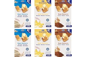 DANALAC des biscuits pour bébés 120g combo collation pack - 2 bananes, 2 cacao, 2 nature naturelle - snack collations et aliments pour les tout-petits de 6 mois et plus avec calcium, fer et vitamines