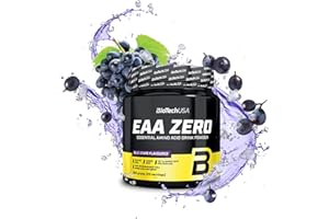 BioTechUSA EAA Zero | Acides aminés essentiels | 7160mg EAA/portion | Ratio recommandé par l'OMS | Sans sucre, sans gluten, 350g, Raisin Bleu