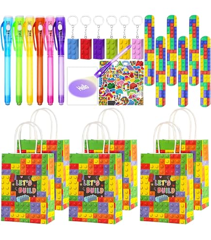 68-teiliges Bauklötze Party-Mitgebsel Set – Inkl. Taschen, Armbänder, Aufkleber