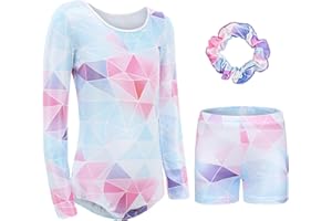 Happy Cherry Turnanzug Mädchen Langarm/Ärmellos Kinder Gymnastikanzug mit Shorts Glänzend Gymnastik Kleidung Set Ballett Trikot Tanzkostüme 5-12 Jahre