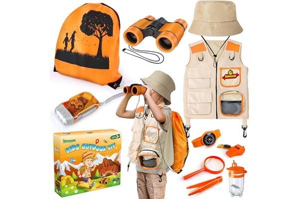 Kit d'exploration pour enfants, kit d'aventure avec sac à dos, jumelles, gilet et chapeau, jouet de plein air pour garçons filles enfants