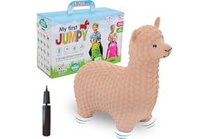 GERARDO'S Toys Animal Space Hopper for Toddlers and Kids - Bouncy Ride-on Alpaca Hopping Toy - for Ages 1-5 Year Old - Includes Pump - Inflatable Bouncer for Indoor and Outdoor Fun - Beige Alpaca