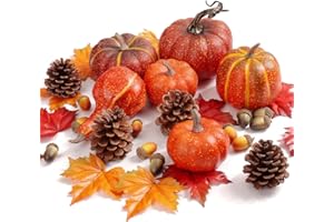 ‎BRIFUL Briful Kunstpflanze Set Künstlicher Kürbis, Tannenzapfen, Künstliche Ahornblätter Herbstlaub, Gemischte Farbe für Halloween DIY-Herbstdekorationen