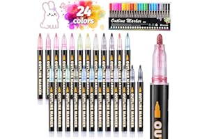 Mzh Art Double Line Metallic Markers 24 colori Outline penne glitterate per creare il proprio album fotografico, libro degli ospiti, Scrapbook