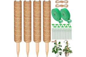 ZZQVIP Patyczki do Roślin Kij z Mchu Kokosowego, 4 szt. 40 cm Kij do Roślin Monstera Pomoc Wspinaczkowa Rośliny Doniczkowe, Kij Kokosowy Monstera z Akcesoriami - Rozkładane i Zdejmowane