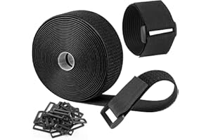 YIEZIO 6m Straps Adjustable Cable Straps with 30 Buckles, Hook and Loop Straps, Free Cut Length, Reusable Nylon Securing Cord Ties for Organizer or Storage, 5cm Wide, Black (6m x 5cm)