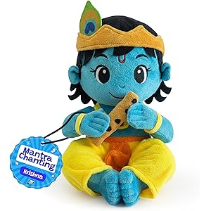WonderBuddy Divine Mantra Chanting Baby Krishna with 8 Preloaded Mantras & Aartis, Musical Soft Plush Toy, Best Birthday Gift for Infants, Toddlers & Kids (Medium - 28 Cm)