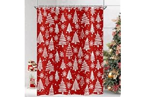 Hnmdmyi Cortina de baño Navidad 180x180, Cortina de baño de Navidad roja y Blanca árbol de Navidad Invierno Copo de Nieve Feliz año Nuevo Vacaciones Cortina de baño de Tela Impermeable Lavable