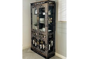 CHINA WAREHOUSE DIRECT Oriental Chinese Furniture - Black Lacquer Display Cabinet with Mother of Pearl Inlay