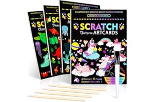 Hovetne 4 Pack Scratch Art for Kids, Magic Rainbow Scratch Art Book Doodle Drawing Papers for Children, Foil Handmade Arts and Crafts Educational Toys for Boys and Girls 4 5 6 7 8 9 10 Years Old