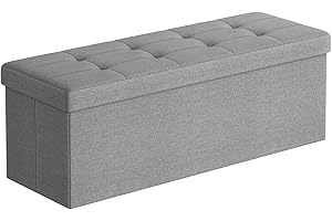 SONGMICS MAZIE Collection - Storage Ottoman Bench, 110 cm Folding Foot Rest Stool, End of Bed Bench, Easy Assembly, for Living Room, Bedroom, Entryway, Light Grey LSF80GYX