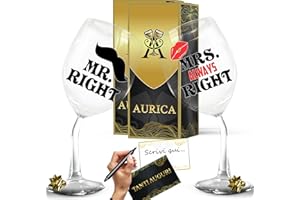 Aurìca Set 2 Calici Vino Personalizzati MR RIGHT & MRS ALWAYS RIGHT – Bicchieri Piegati Coordinati Per Lui E Per Lei - Idea Regalo Per Coppie, Matrimonio O Anniversario Con Confezione Regalo Inclusa
