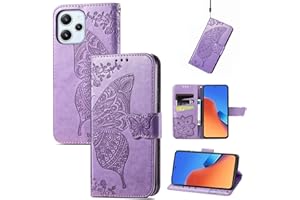 JIUNINE Funda para Xiaomi Redmi 12, Antigolpes Carcasa Libro con Tapa en Cuero Flip Case Cover con Dibujos de Mariposa, Cierre Magnético, Cartera y Soporte para Xiaomi Redmi 12, Púrpura