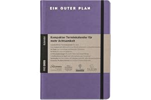 ‎EIN GUTER PLAN Ein guter Plan Pro 2026– Kompakter Terminkalender für mehr Achtsamkeit im Alltagschaos – Datierter Planer mit Kunstledereinband, Gummiband und Froschtasche (Flieder 2026)