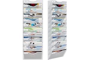 PAG-Mass 12-Tier Wall Magazine File Organizer Hanging,A4 Wall Mounted Document Holder Paper Storage Organiser For Office Home School,White