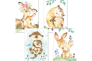 Lalelu-Prints Bilder Kinderzimmer Poster Babyzimmer Deko Mädchen Jungen Kinderbilder Set Kinderzimmerbilder Waldtiere Mama 4er Set (A3 ohne Rahmen)
