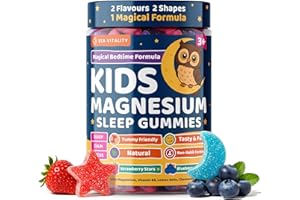 SEA VITALITY Kids Magnesium Glycinate Sleep Gummies – Calm, Focus & Relaxation Support with Magnesium, B6, L-Theanine & Chamomile – Stawberry Stars & Blueberry Moons – 60 Vegan Gummies – Star & Moon Shape – Age 3+