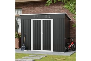 Amopatio Metal Garden Storage Shed 8x4 ft, Outdoor Tool Storage Shed 228x109x182 cm, BikeShed Waterproof with Lockable Door for Backyard, Patio, Garbage Bin, Tools, Black