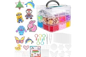 KASANNI 10000 Cuentas para Planchar, Abalorios Fusibles de 5 mm con Caja de Almacenamiento, Guía de Usuario y Placa de Planchado para Ideas de Bricolaje Regalos de Cumpleaños para Niños(20 Colores)