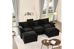 Litbird Sofá Modular en Forma de U, sofá de Esquina de 3 plazas con Taburete, diseño de Asiento Profundo, sofá Nube para Sala de Estar (Negro)