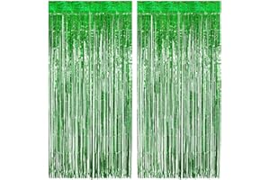 Augesak Lametta Vorhang Grün Glitzer, 2 Stück Glitzervorhang Lametta Grün Party Vorhang Deko, Folien Fransen Lamettavorhang Fotowand Hintergrund für Geburtstag Dschungel Fussball Partydeko