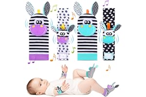 Yordawn Baby Rattle Socks Wrist Strap Rattles Set Baby Animal Development Toy Socks for Babies & Infant 4 PCS Handheld Rattles and Rattle Socks Gift for Newborn Babies Boy Girl, Purple Donkey
