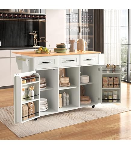 Kücheninsel Mit Ausziehtisch - Multifunktionaler Buffetschrank Mit Holzoptik & Rollen