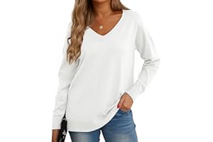 GRECERELLE Damska bluza damska, na co dzień, klasyczny, jednokolorowy, dzianinowy, dekolt w serek, długi rękaw, bluzka, koszulka na zimę, jesień, wiosnę