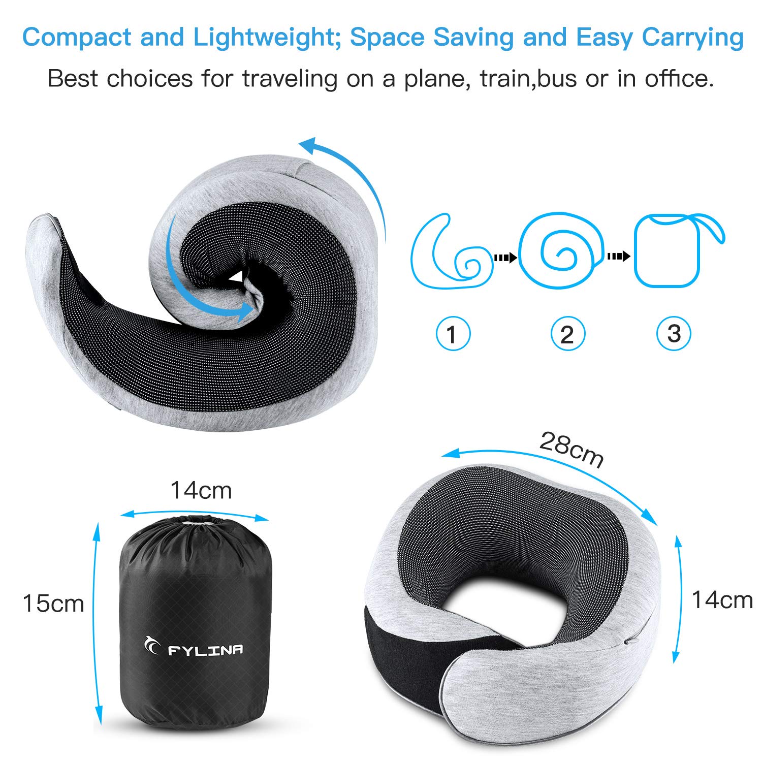 FYLINA-Oreiller-de-Voyage-en-Mousse--mmoire-de-Forme-avec-tui-de-Transport-Masque-pour-Les-Yeux-et-Bouchons-doreille-Confortable-et-Portable-pour-Avion-Train-Voiture-Voyage-Dormir