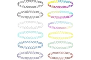 DHWEKU 12er-Pack Tattoo-Halsketten-Set für Mädchen, modisches Stretch-Spitzen-Halsband, Gothic-Elastik-Kragen-Schmuck-Set für Frauen, Teenager-Mädchen