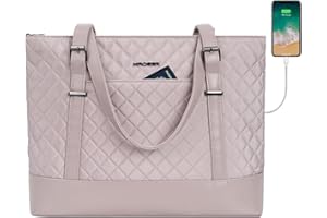 KROSER Torba na ramię na laptopa 15,6 cala duża torba na ramię lekka z portem ładowania USB wodoodporna nylonowa torba na ramię na komputer damska (szaro-różowa)