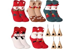 Itoyx 5Paar Weihnachtssocken,Damen Weihnachtssocken Kuschelsocken mit 5 Geschenkboxen,Dicke Flauschige Korallenfleece Winterstrümpfe,Bunte Cartoon Socken,Christmas Socks für Familie und Freunde