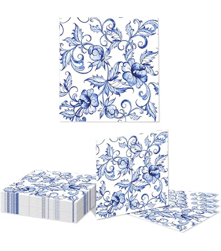 Lot de 20 serviettes à motif carrelage bleu et blanc - Pour bricolage - Motif : décoration de table - Découpage - Technique de serviette 33 x 33 cm