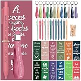 Motivational Gift Set Includes 24 Keychains, 24 Pens, 24 Cards and 24 Tie Rope, Ideal Gift for Classmates, Coworkers, Employe