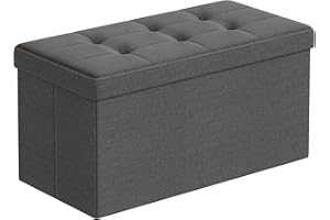 SONGMICS MAZIE Collection - Storage Ottoman Bench, 76 cm Folding Foot Rest Stool, End of Bed Bench, Easy Assembly, for Living Room, Bedroom, Entryway, Dark Grey LSF84GYZ